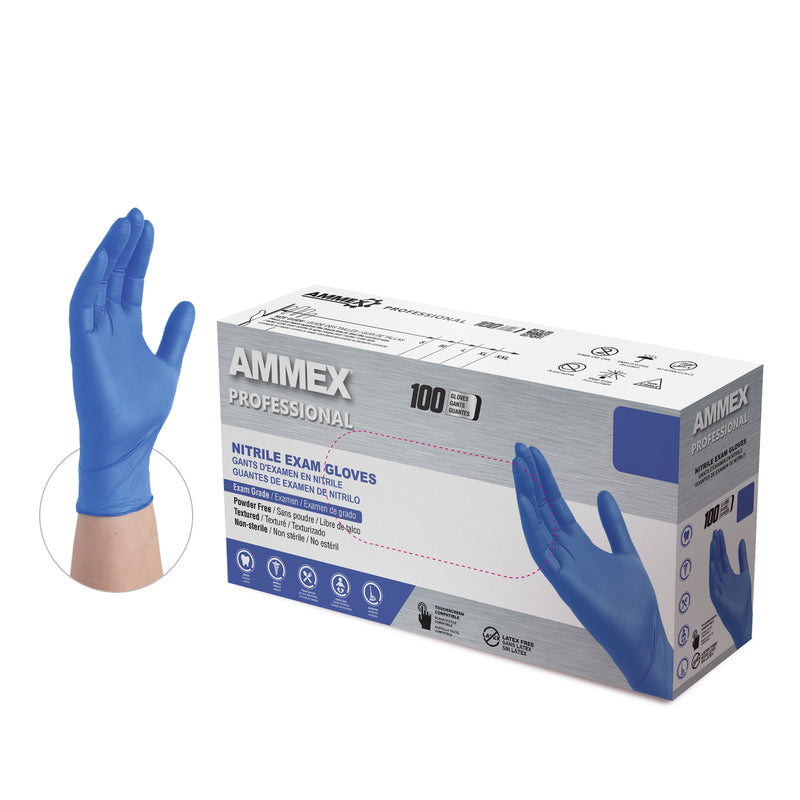 AMMEX Nitrile Exam Gloves. Blue. 3 Mil Powder and Latex Free Medical Grade Gloves. (Case of 1,000)