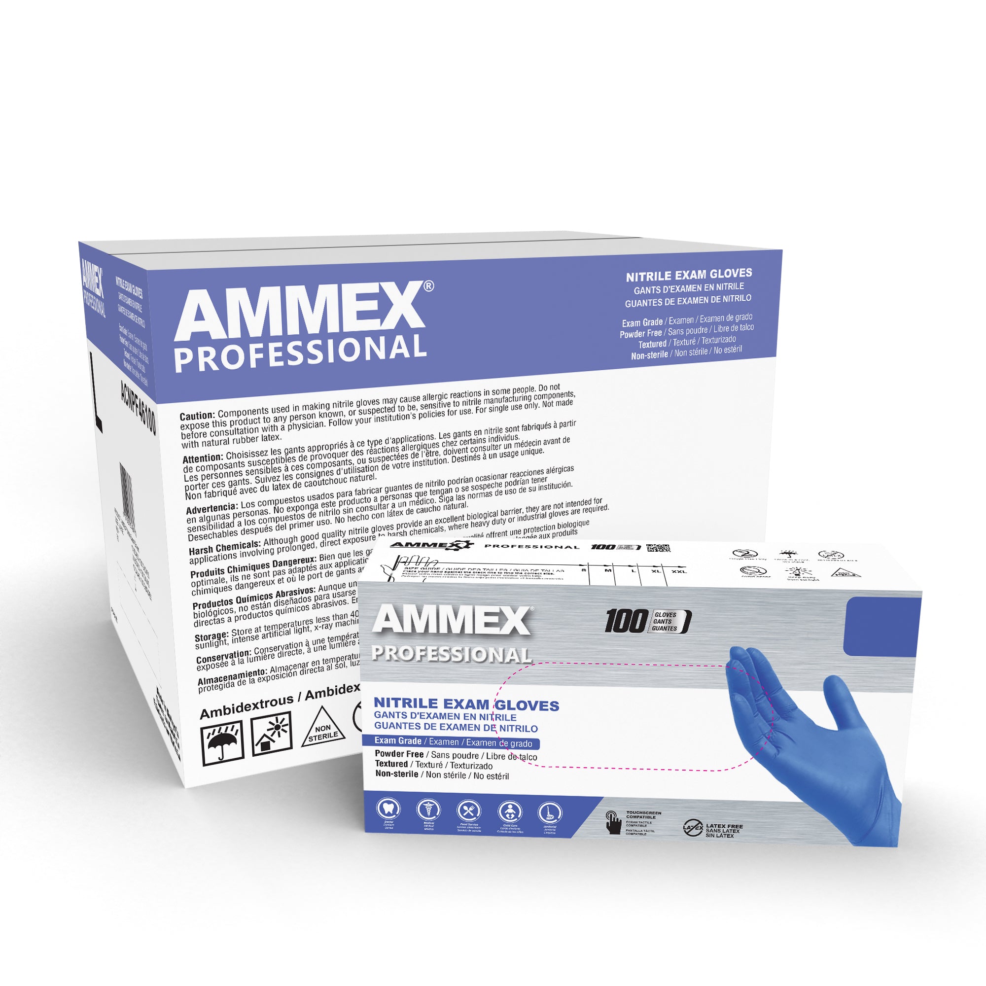 AMMEX Nitrile Exam Grade Gloves. Blue 3 Mil Powder and Latex Free. 100/box