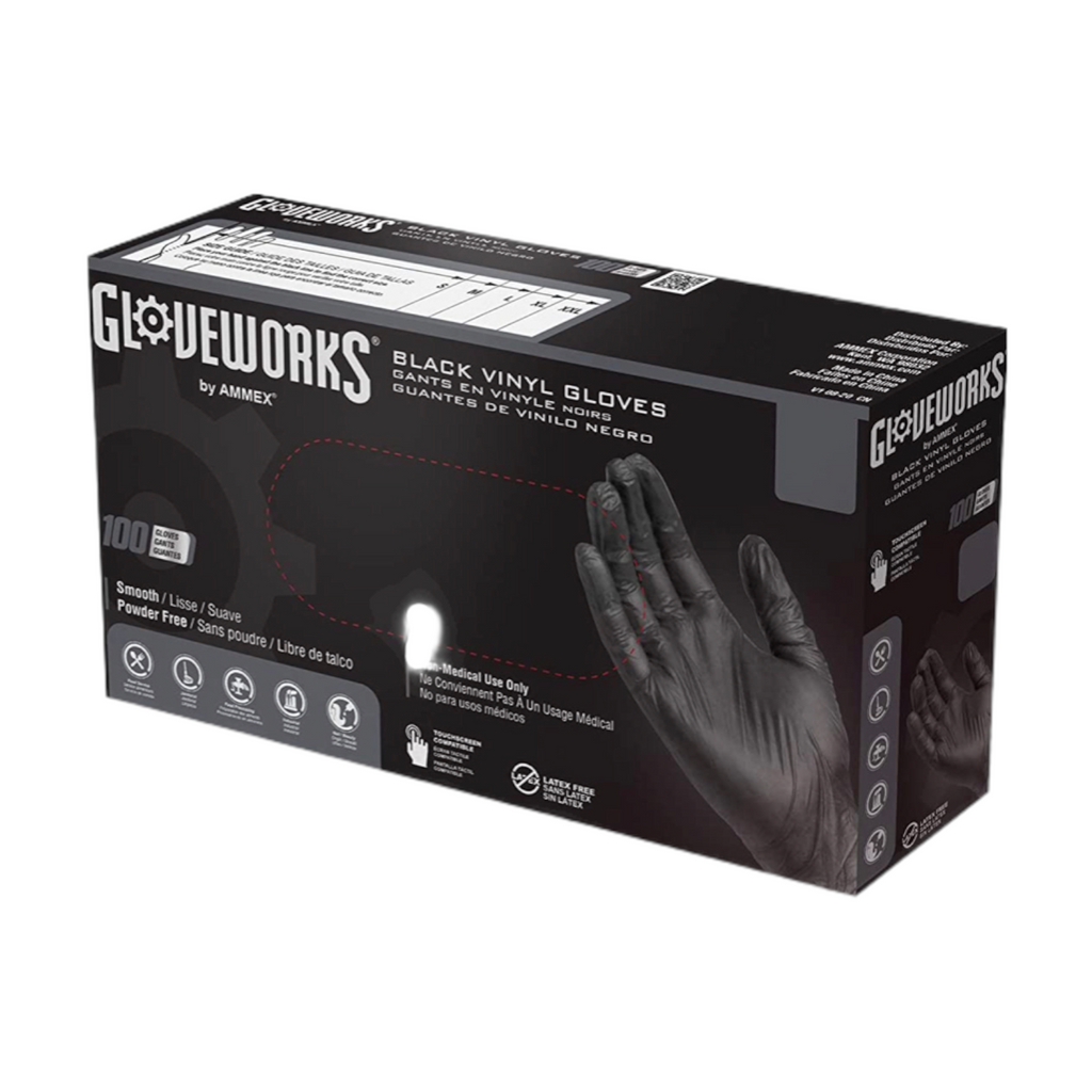 GLOVEWORKS Black Vinyl Industrial Gloves, 3 Mil, Box of 100
