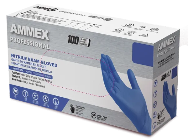 AMMEX Nitrile Exam Gloves. Blue. 3 Mil Powder and Latex Free Medical Grade Gloves. (Case of 1,000)